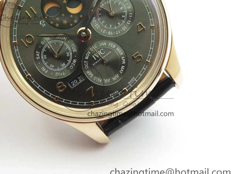 MIROTIME 0307 Elegant Portugieser Perpetual Calendar IW503302 RG V9F 1:1 Best Edition Gray Dial on Black Leather Strap A 7096